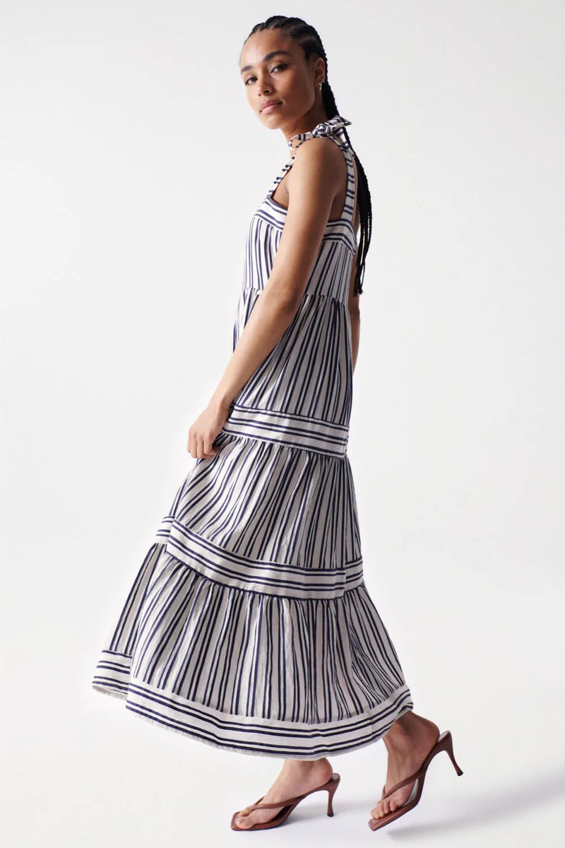 Ruffles Striped Dress - Beige