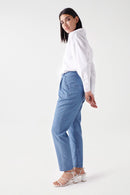 Light Denim Baggy Crop Trouser - Blue
