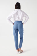 Light Denim Baggy Crop Trouser - Blue