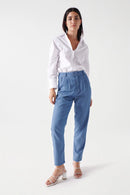 Light Denim Baggy Crop Trouser - Blue