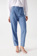 Light Denim Baggy Crop Trouser - Blue