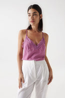 V Neck Lace Top - Pink