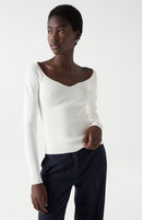 Rib V Neck Top - Pearl