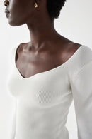 Rib V Neck Top - Pearl