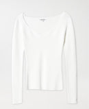 Rib V Neck Top - Pearl