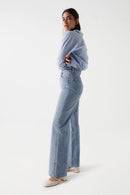 Salsa True Embroidered Wide Leg Jean - Blue