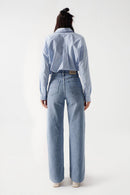 Salsa True Embroidered Wide Leg Jean - Blue