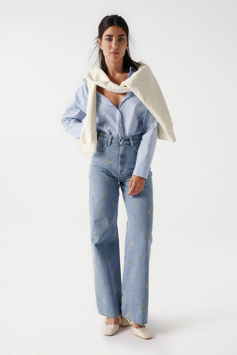 Salsa True Embroidered Wide Leg Jean Blue