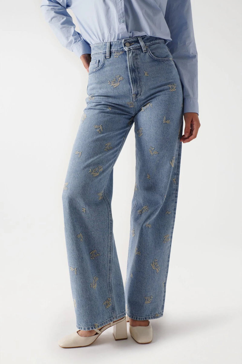 Salsa True Embroidered Wide Leg Jean Blue