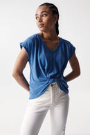 Ruffle Detail T-Shirt - Blue