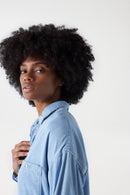 Loose Light Denim Shirt - Blue