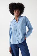 Loose Light Denim Shirt - Blue