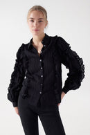 Ruffle Sleeves Shirt - Black