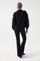 Ruffle Sleeves Shirt - Black