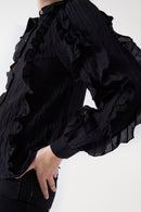 Ruffle Sleeves Shirt - Black