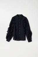 Ruffle Sleeves Shirt - Black
