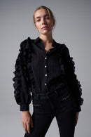 Ruffle Sleeves Shirt - Black