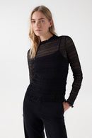 See Through Neck & Sleeves Top - Black
