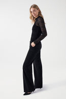 See Through Neck & Sleeves Top - Black