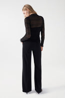 See Through Neck & Sleeves Top - Black