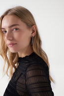 See Through Neck & Sleeves Top - Black