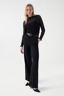 See Through Neck & Sleeves Top - Black