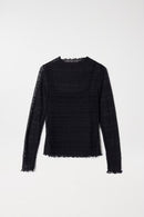 See Through Neck & Sleeves Top - Black