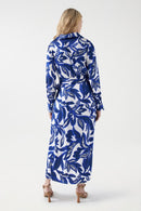 Satin Feel Floral Print Dress - Blue