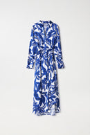 Satin Feel Floral Print Dress - Blue