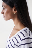 Glitter Detail Linen V Neck T-Shirt - Blue