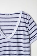 Glitter Detail Linen V Neck T-Shirt - Blue