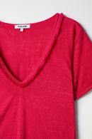Glitter Detail Linen V Neck T-Shirt - Pink