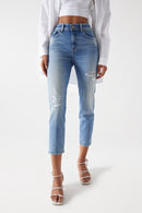 True Ripped Slim Crop Jean - Blue