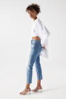 True Ripped Slim Crop Jean - Blue