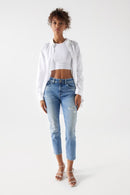 True Ripped Slim Crop Jean - Blue