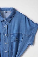 Cropped Denim Jumpsuit - Blue