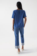 Knot Detail Denim Blouse - Blue