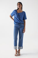 Knot Detail Denim Blouse - Blue