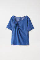 Knot Detail Denim Blouse - Blue