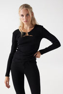 Ribbed Round Neck Jumper - Black