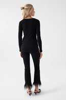 Ribbed Round Neck Jumper - Black