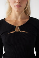 Ribbed Round Neck Jumper - Black
