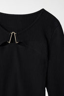 Ribbed Round Neck Jumper - Black