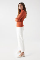 Metallic Appliques High Neck Jumper - Orange