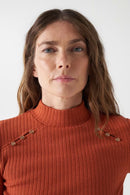 Metallic Appliques High Neck Jumper - Orange