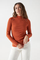 Metallic Appliques High Neck Jumper - Orange