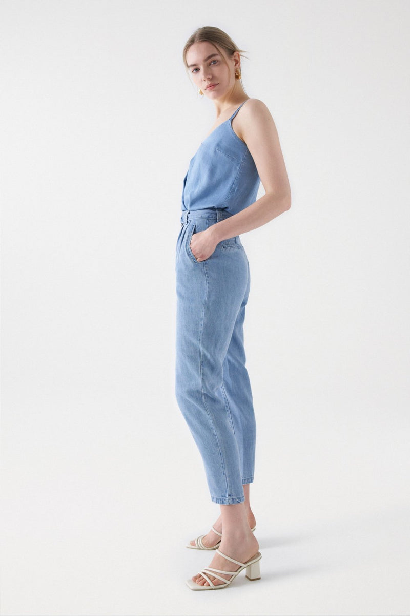 Baggy Denim Crop Trouser - Blue