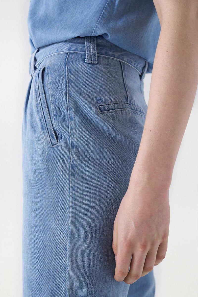 Baggy Denim Crop Trouser - Blue