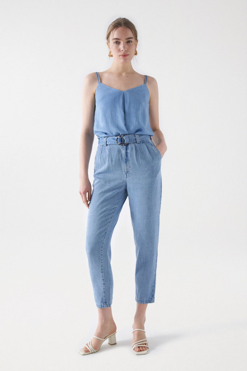 Baggy Denim Crop Trouser - Blue