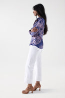 Satin Feel Print Blouse - Light Pink